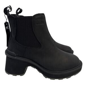 Sorel Hi Line Heel Chelsea Bootie Women's 7.5 Waterproof Leather Black Sea Salt